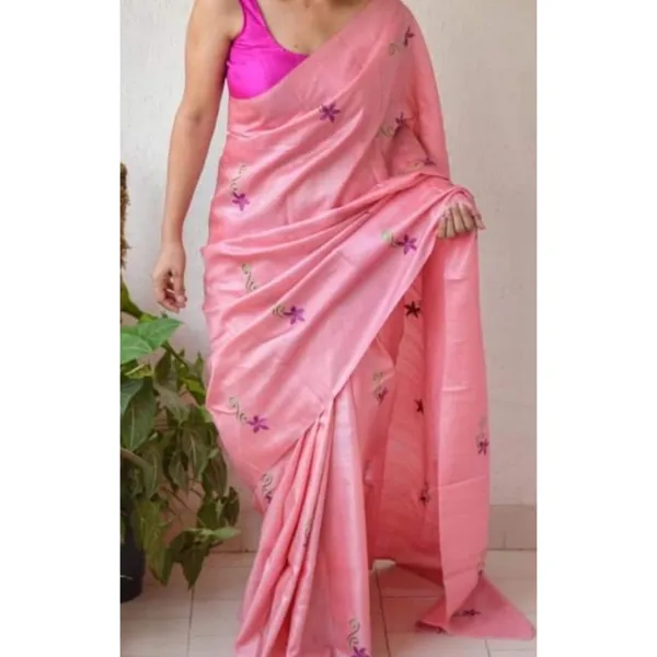 Silkmark_Certified_Pure_Tussar_Classy_Embroidered_Pink_Saree