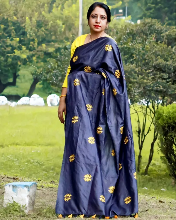 Silkmark_Pure_Tussar_Vivid_Embroidered_Black_Saree