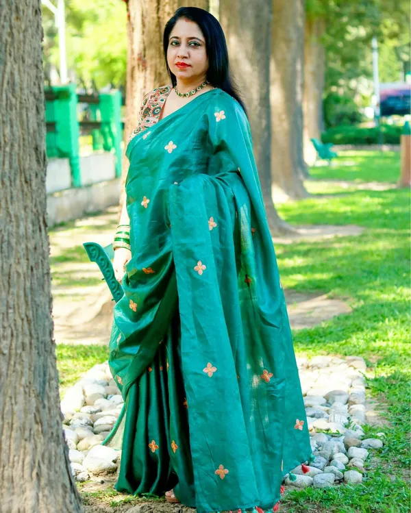 Silkmark_Pure_Tussar_Lucid_Embroidered_Green_Saree