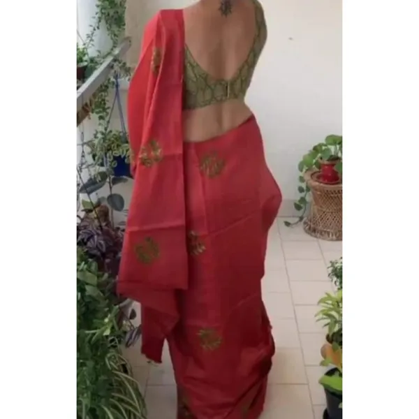 Silkmark_Certified_Pure_Tussar_Elegant_Embroidered_Red_Saree