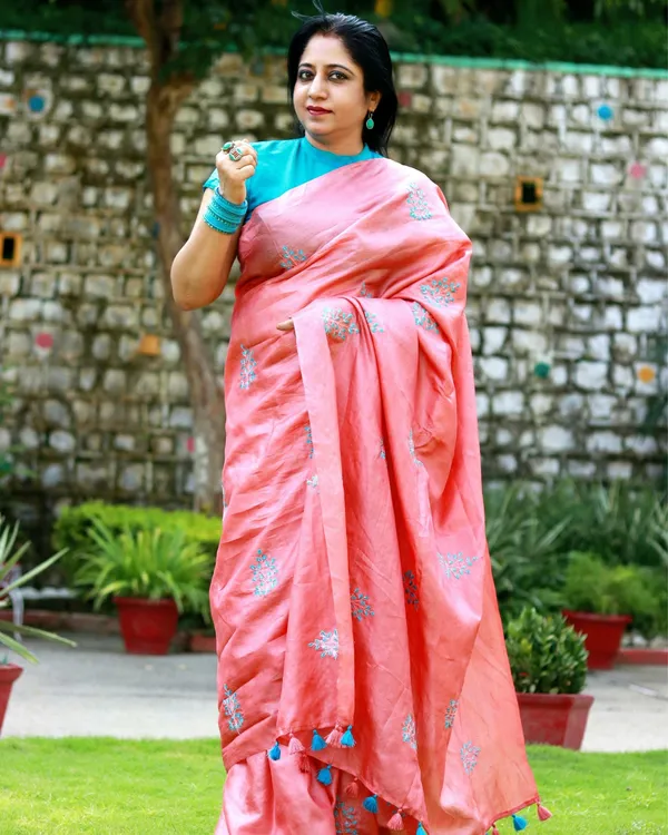Silkmark_Pure_Tussar_Melodic_Embroidered_Peach_Saree