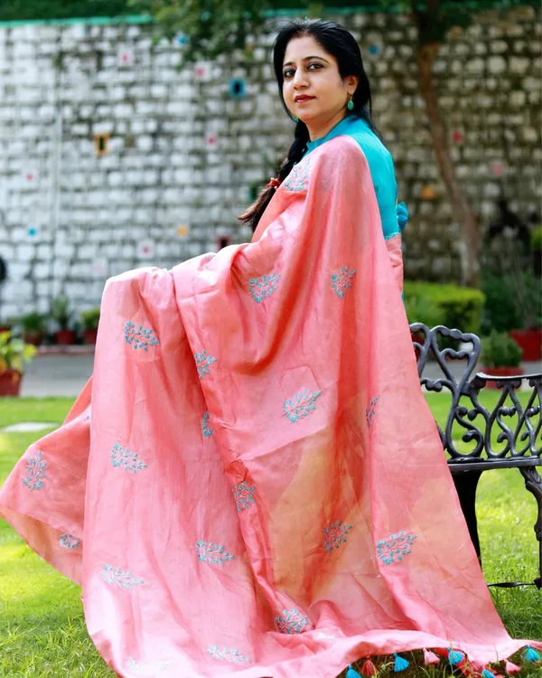 Silkmark_Pure_Tussar_Melodic_Embroidered_Peach_Saree