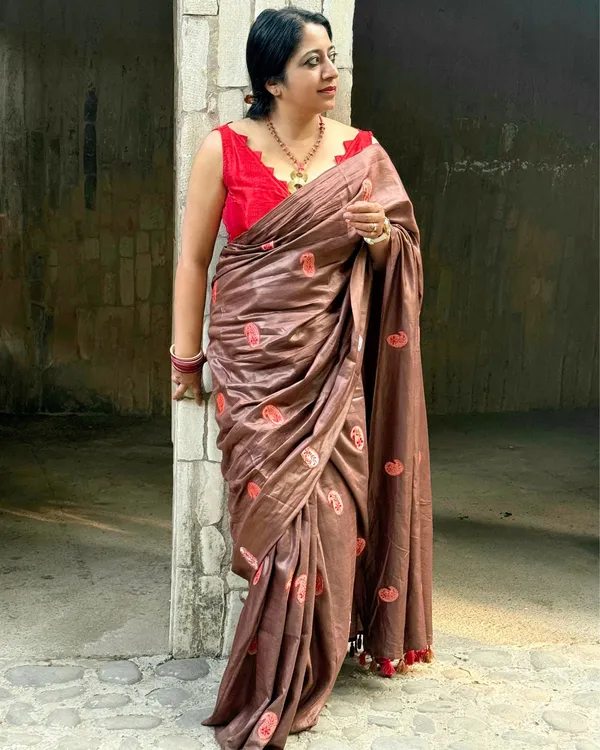 Silkmark_Pure_Tussar_Vibrant_Embroidered_Saree_Brown
