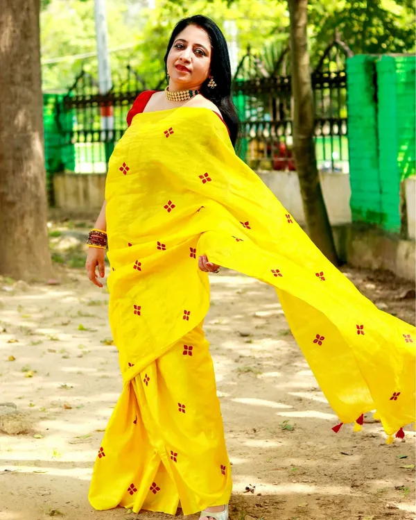 Silkmark_Pure_Tussar_Lively_Embroidered_Yellow_Saree