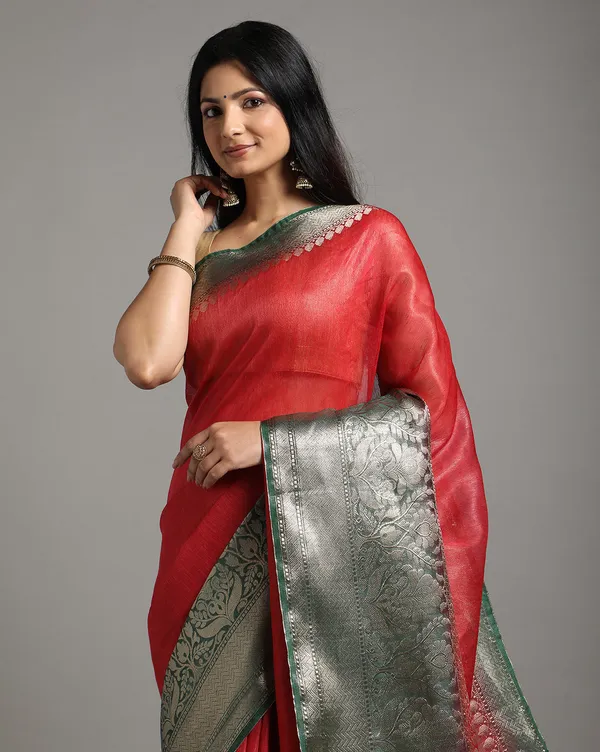 Bright_Banarasi_Silk_Linen_Red_Handloom_Saree