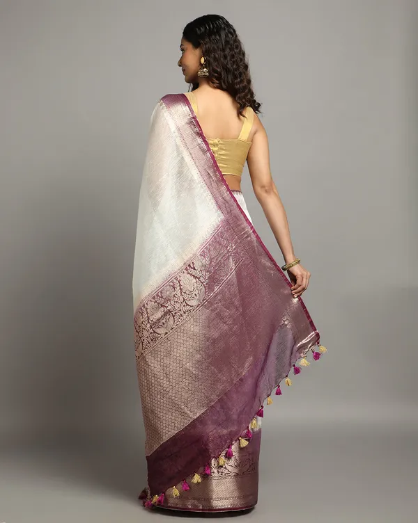 Lustrous_Banarasi_Silk_Linen_White_Handloom_Saree
