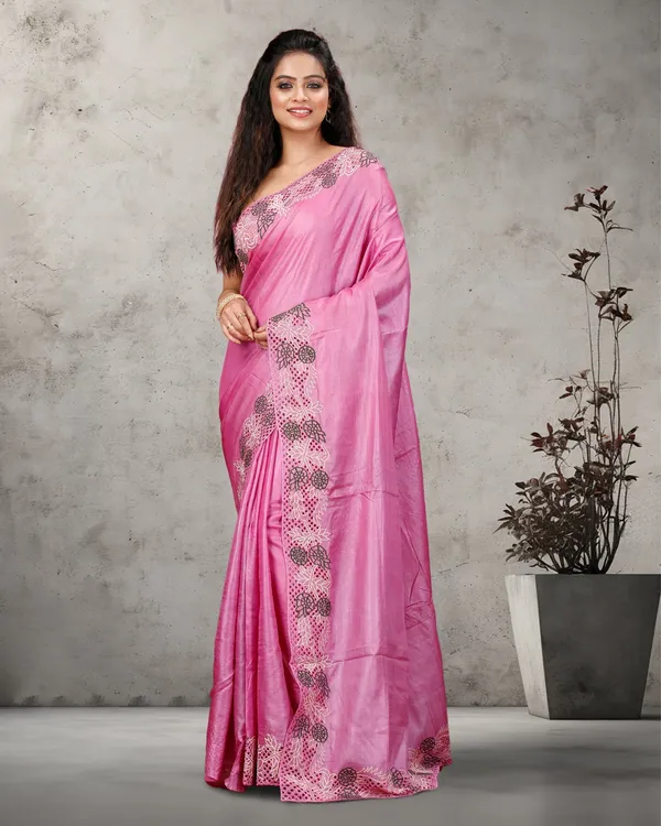Silkmark_Certified_Lucid_Pure_Tussar_Cutwork_Pink_Saree