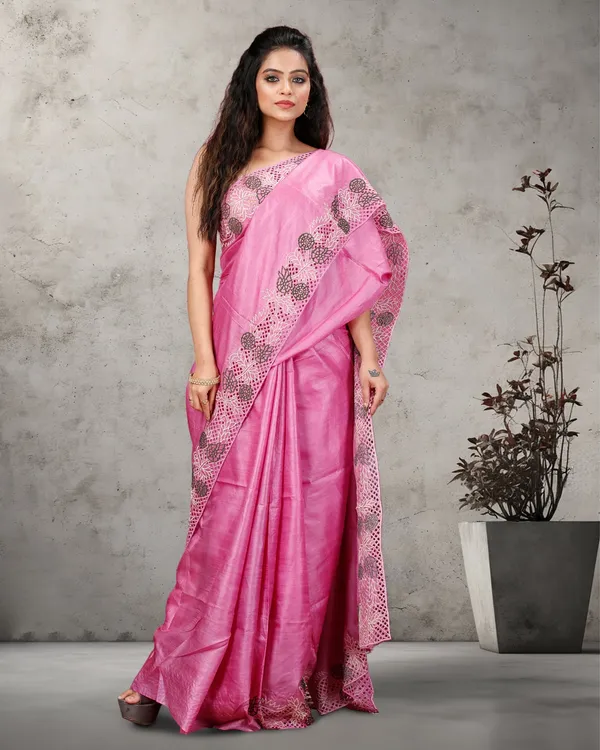 Silkmark_Certified_Lucid_Pure_Tussar_Cutwork_Pink_Saree