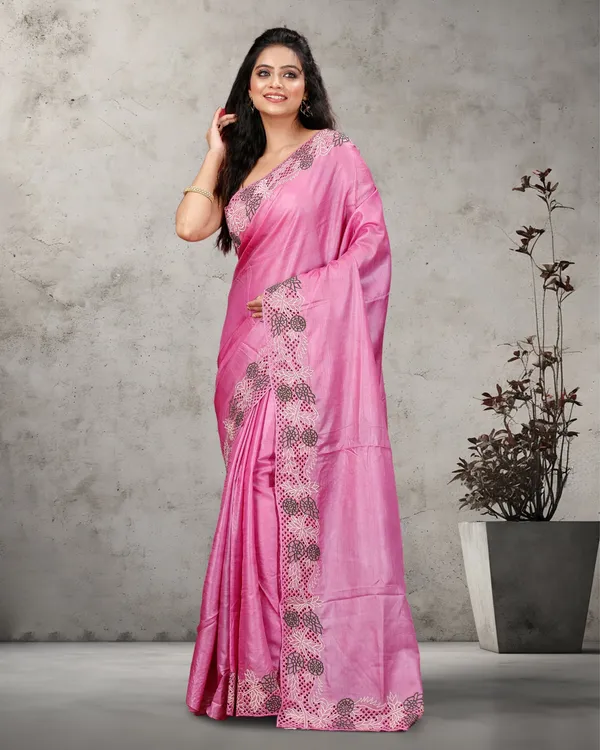 Silkmark_Certified_Lucid_Pure_Tussar_Cutwork_Pink_Saree