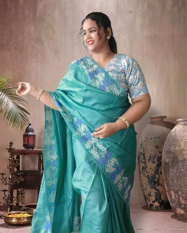 Silkmark_Certified_Bright_Pure_Tussar_Cutwork_Green_Saree