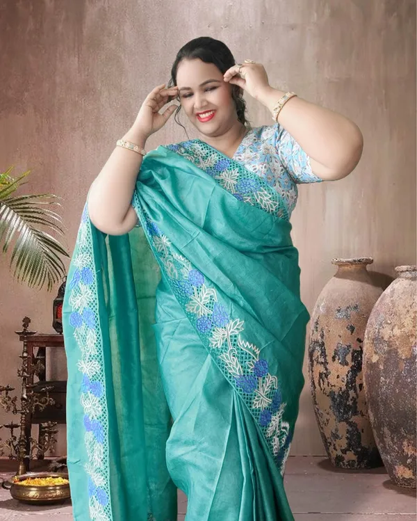 Silkmark_Certified_Bright_Pure_Tussar_Cutwork_Green_Saree