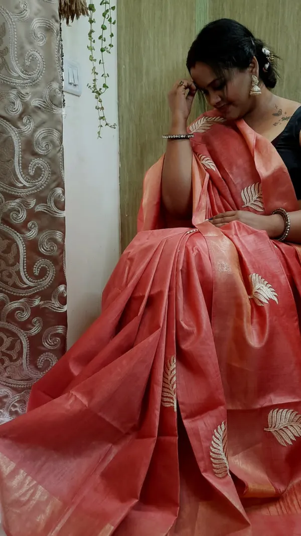 Silkmark_Muga_Tussar_Silk_Embroidered_Peach_Saree