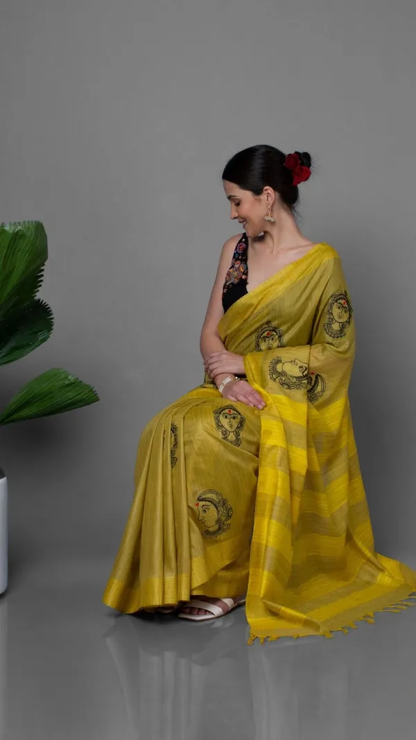Embroidered_Bansbara_Tussar_Silk_Handloom_Yellow_Saree