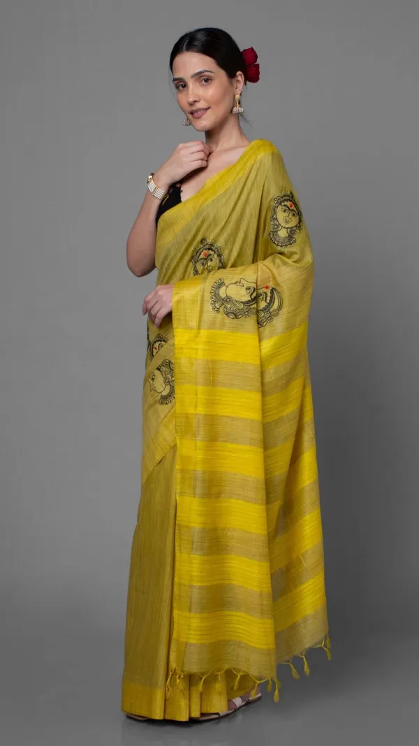 Embroidered_Bansbara_Tussar_Silk_Handloom_Yellow_Saree