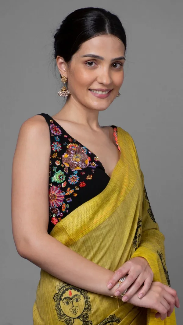 Embroidered_Bansbara_Tussar_Silk_Handloom_Yellow_Saree