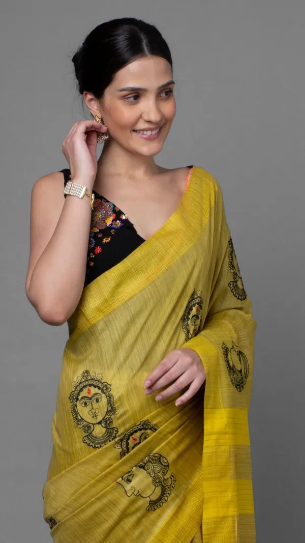 Embroidered_Bansbara_Tussar_Silk_Handloom_Yellow_Saree