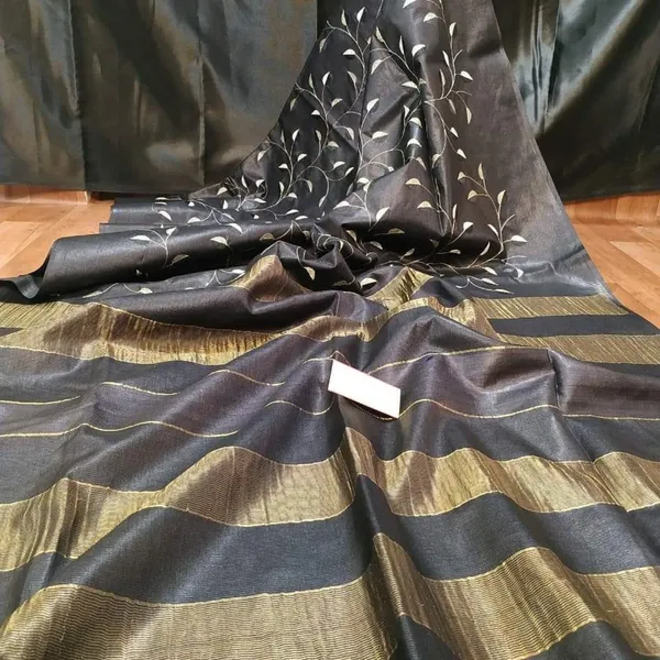 Silkmark_Glossy_Eri_Tussar_Silk_Embroidered_Black_Saree