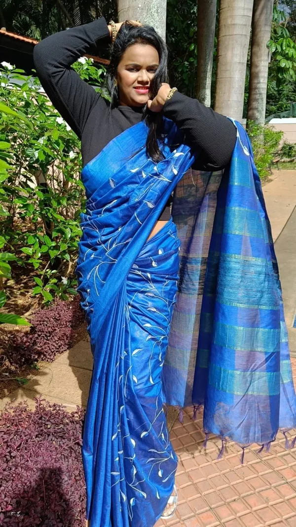 Silkmark_Vibrant_Eri_Tussar_Silk_Embroidered_Blue_Saree