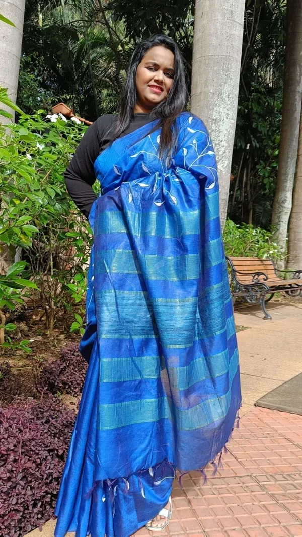 Silkmark_Vibrant_Eri_Tussar_Silk_Embroidered_Blue_Saree
