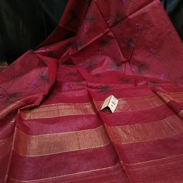Silkmark_Kinetic_Eri_Tussar_Silk_Embroidered_Red_Saree