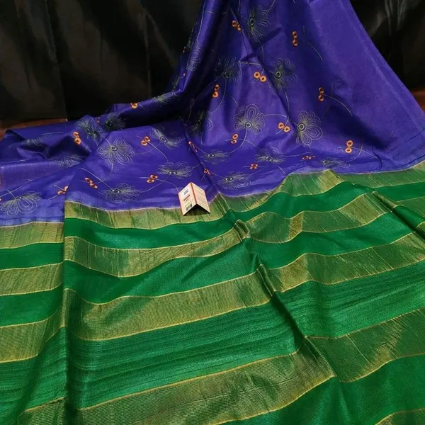Silkmark_Radiant_Eri_Tussar_Silk_Embroidered_Blue_Saree
