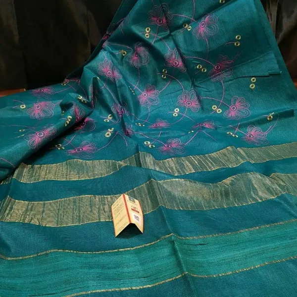 Silkmark_Surreal_Eri_Tussar_Silk_Embroidered_Green_Saree