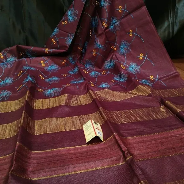 Silkmark_Elegant_Eri_Tussar_Silk_Embroidered_Maroon_Saree