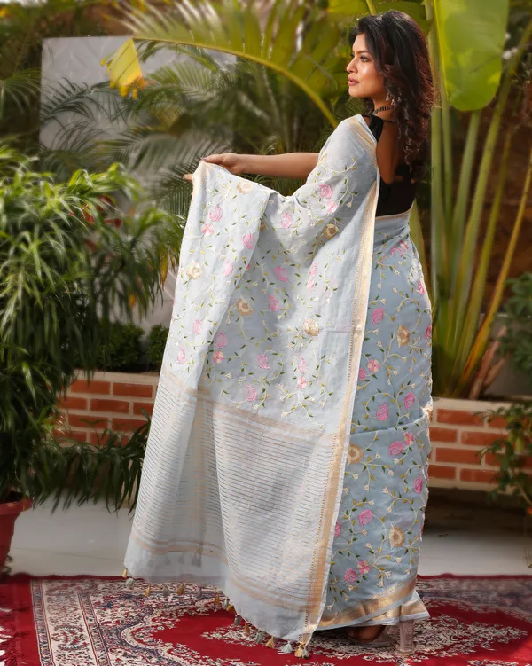 Lucid_Silk_Linen_Embroidered_Ash_Gray_Saree