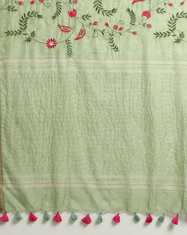 Mysterious_Silk_Linen_Embroidered_Green_Saree