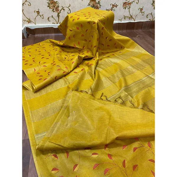 Silkmark_Misty_Eri_Tussar_Silk_Embroidered_Yellow_Saree