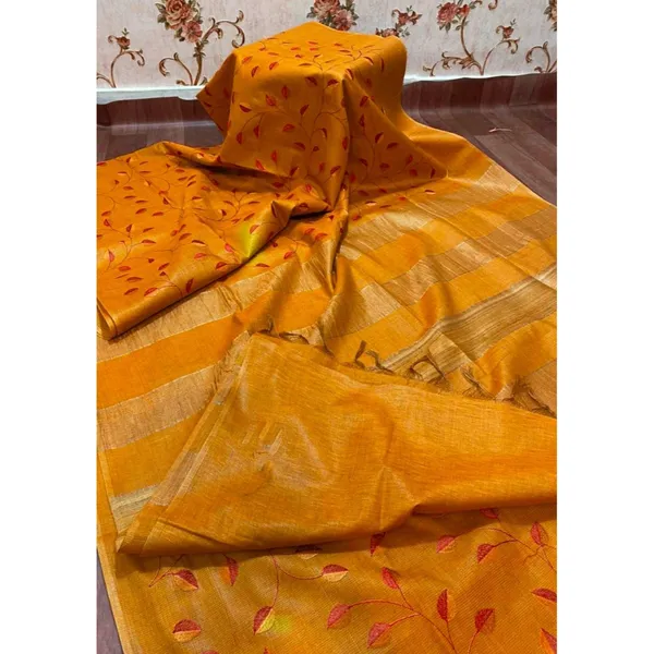 Silkmark_Lucid_Eri_Tussar_Silk_Embroidered_Orange_Saree