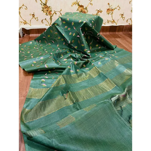 Silkmark_Vivid_Eri_Tussar_Silk_Embroidered_Green_Saree