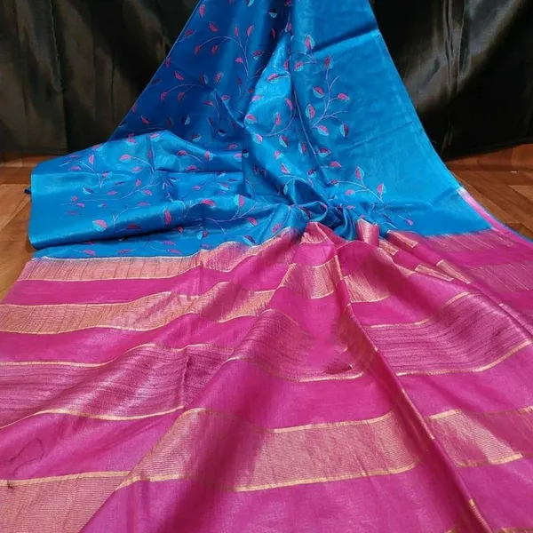 Silkmark_Quaint_Eri_Tussar_Silk_Embroidered_Blue_Saree