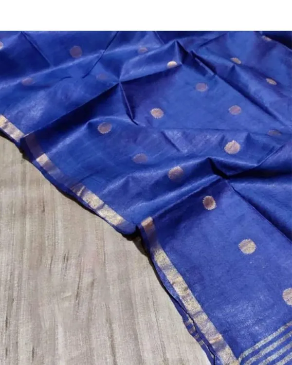 Silkmark_Tussar_Beige_Top_Katan_Silk_Blue_Dupatta