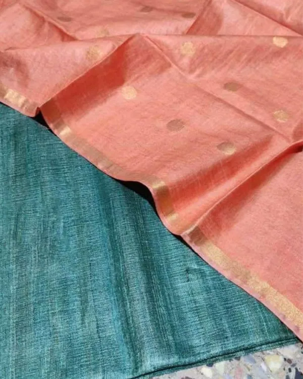 Silkmark_Tussar_Green_Top_Katan_Silk_Orange_Dupatta