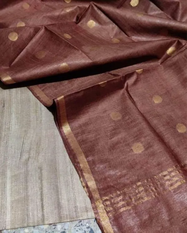 Silkmark_Tussar_Beige_Top_Katan_Silk_Brown_Dupatta