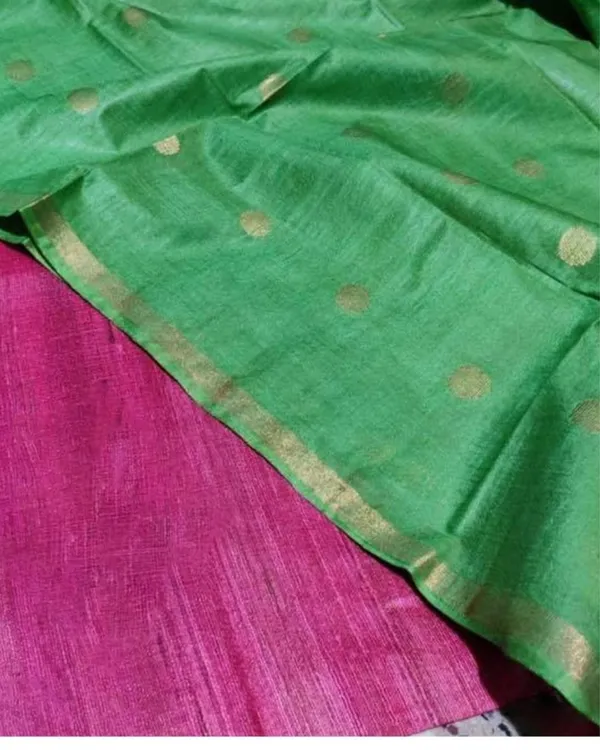 Silkmark_Tussar_Pink_Top_Katan_Silk_Green_Dupatta