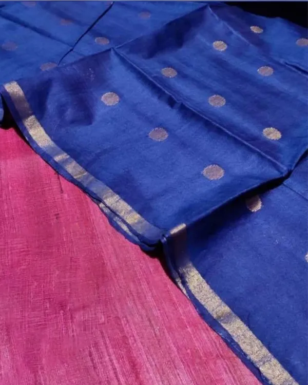 Silkmark_Tussar_Pink_Top_Katan_Silk_Blue_Dupatta