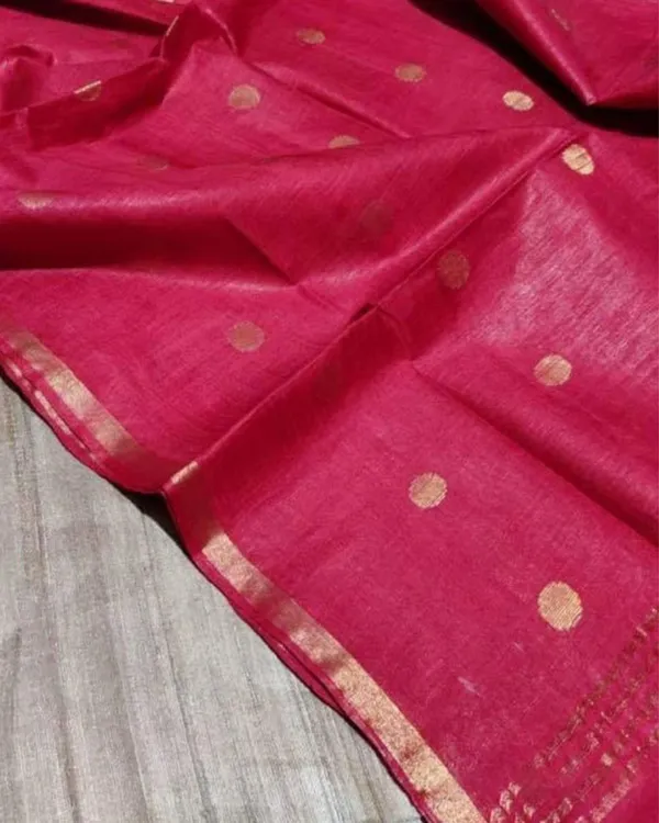 Silkmark_Tussar_Beige_Top_Katan_Silk_Red_Dupatta
