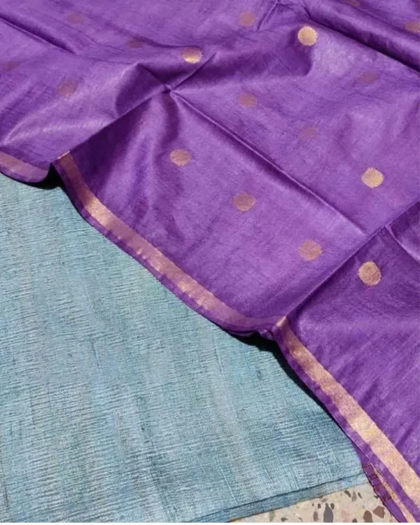 Silkmark_Tussar_Blue_Top_Katan_Silk_Purple_Dupatta