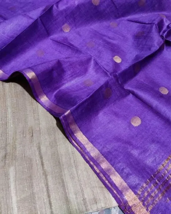 Silkmark_Tussar_Beige_Top_Katan_Silk_Purple_Dupatta