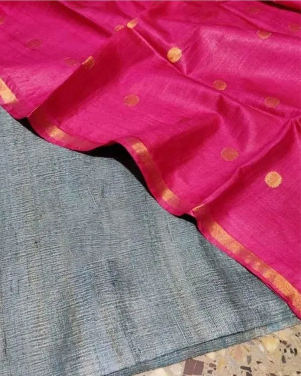 Silkmark_Tussar_Gray_Top_Katan_Silk_Pink_Dupatta