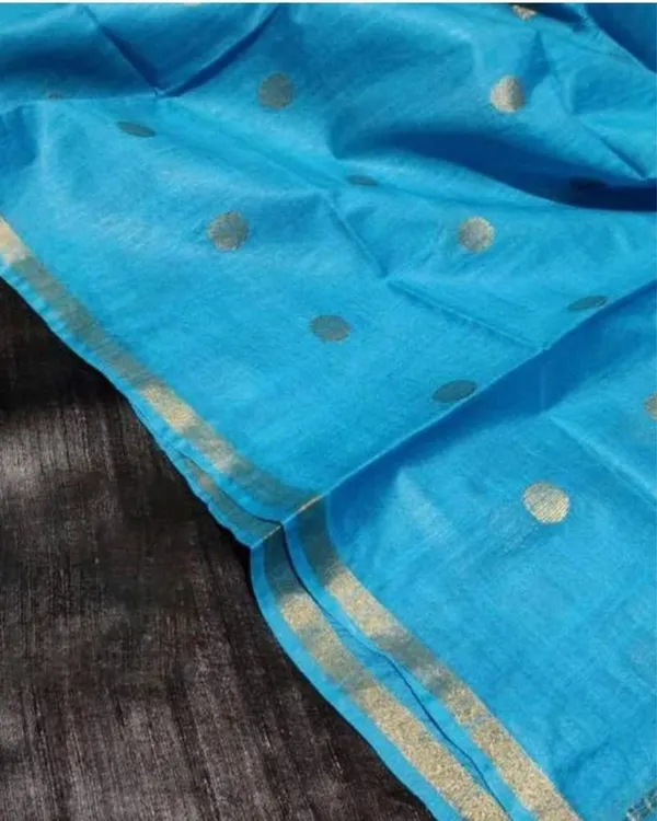 Silkmark_Tussar_Black_Top_Katan_Silk_Blue_Dupatta