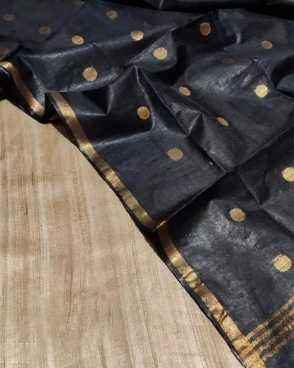 Silkmark_Tussar_Beige_Top_Katan_Silk_Black_Dupatta