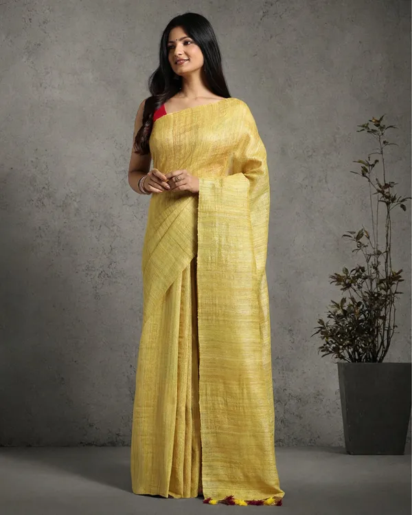 Silkmark_Ghicha_Tussar_Intricate_Yellow_Saree