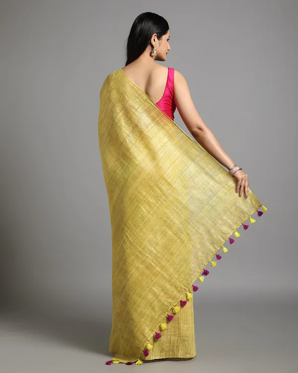 Silkmark_Ghicha_Tussar_Intricate_Yellow_Saree