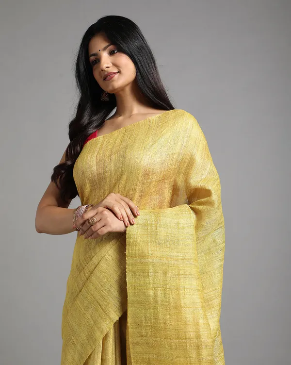 Silkmark_Ghicha_Tussar_Intricate_Yellow_Saree
