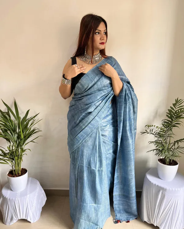 Silkmark_Ghicha_Tussar_Impressive_Blue_Saree