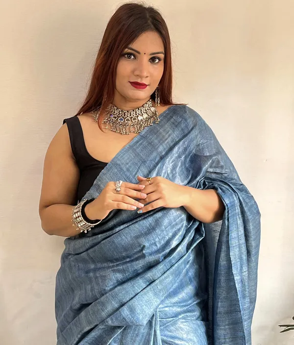 Silkmark_Ghicha_Tussar_Impressive_Blue_Saree