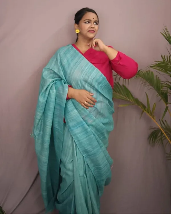 Silkmark_Ghicha_Tussar_Color-Rich_Green_Saree
